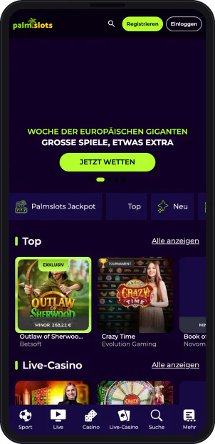 palmslots.com in der mobilen Version